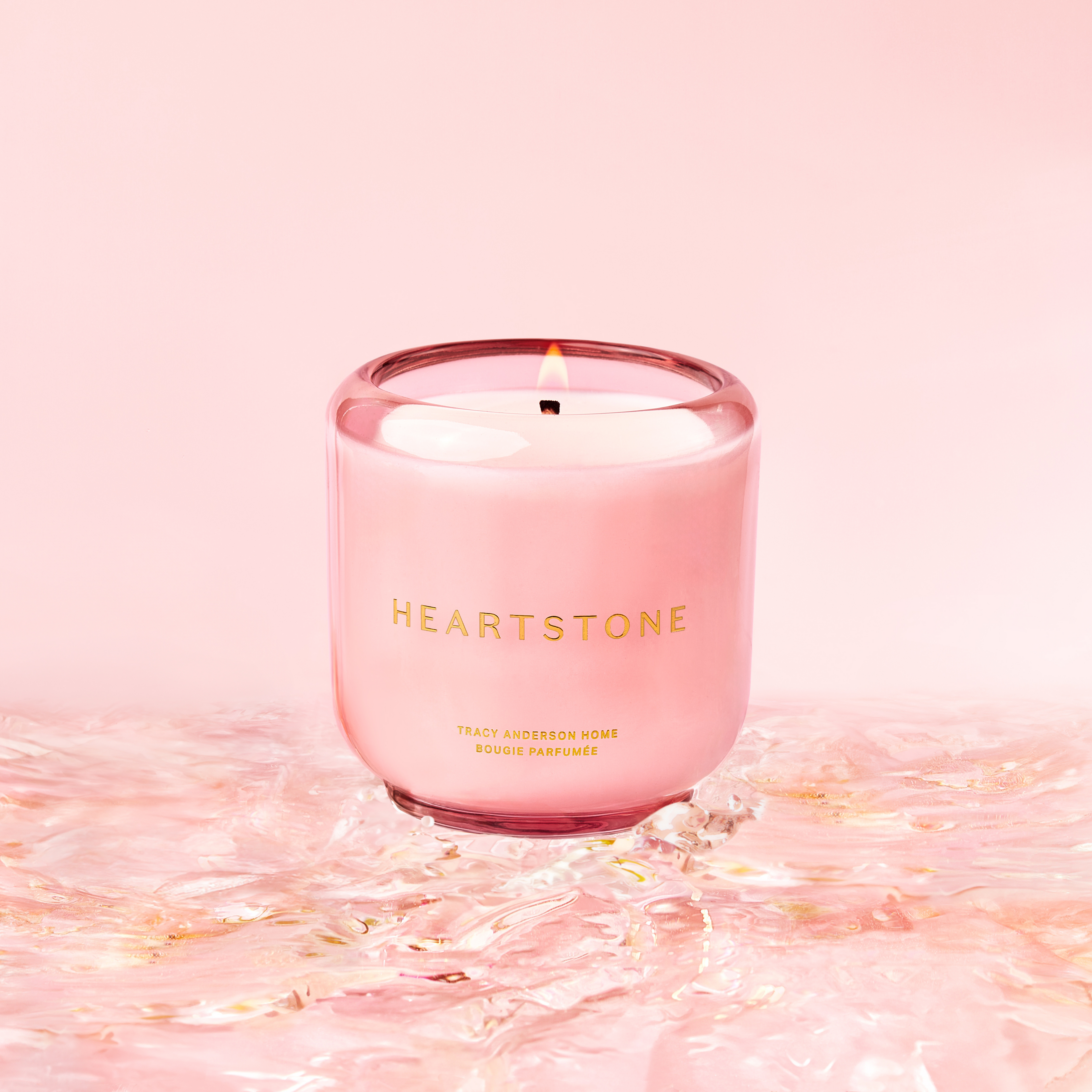 HeartStone Scented Candle displayed against a pink-toned water backdrop.